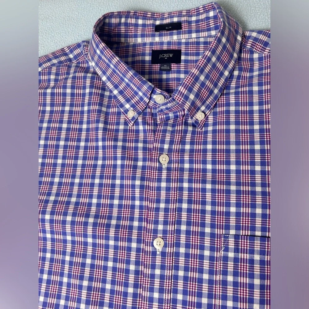 J. Crew Button Down Shirt Plaid Ludlow 120's 2 Ply Long Sleeve Blue Pink Classic